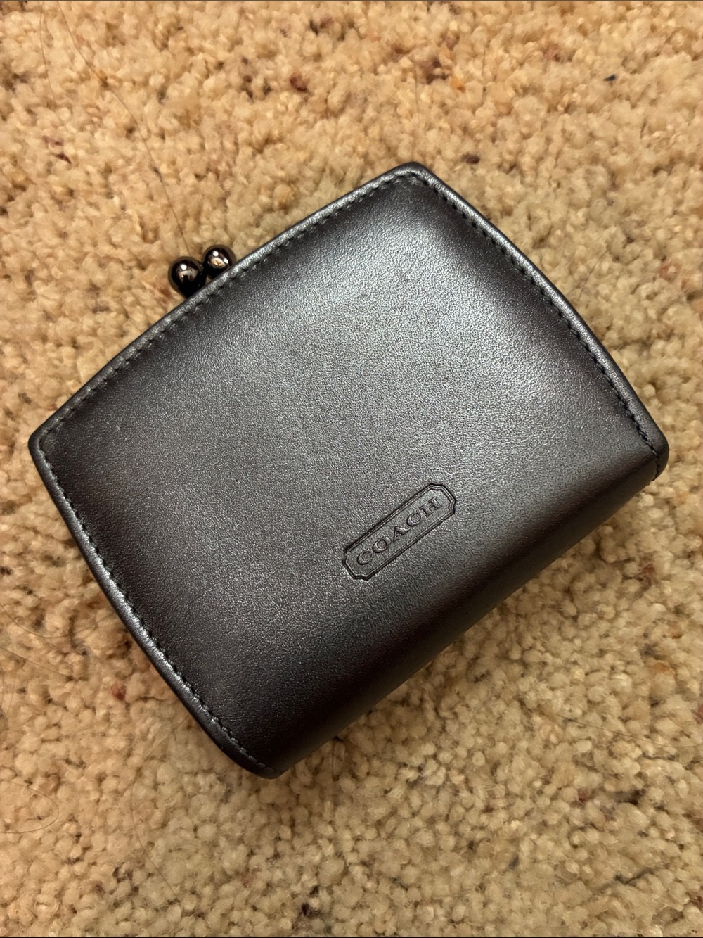 Coach Small Black Leather Wallet with Kiss-Lock Accent